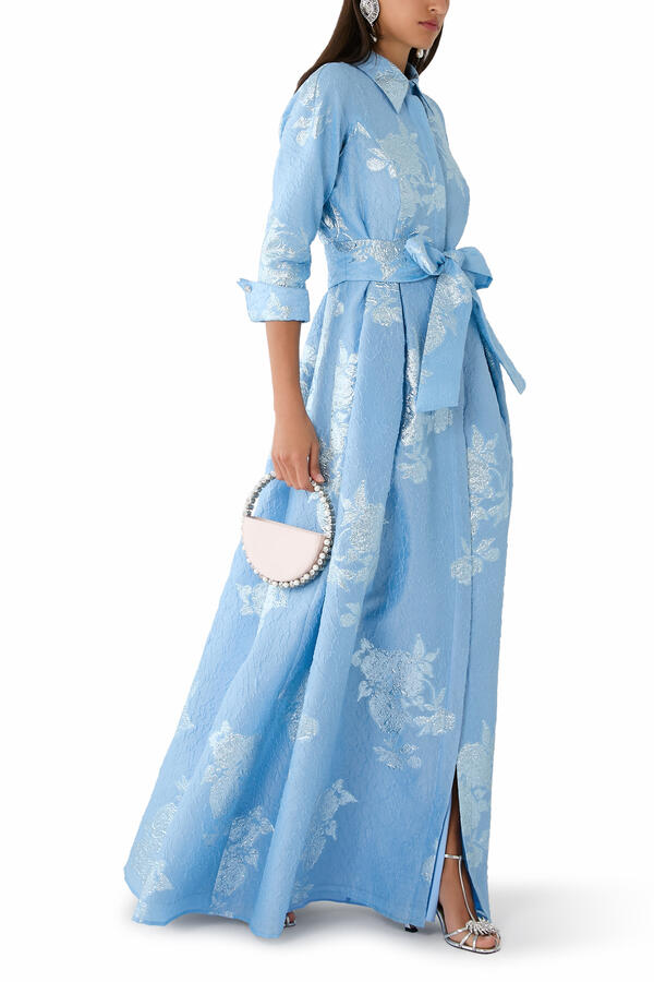 Metallic Jacquard Shirt Waist Gown