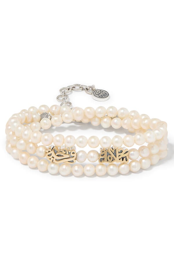 Nur Happiness Wrap-Around Bracelet, 18K Gold with Sterling Silver & Pearls