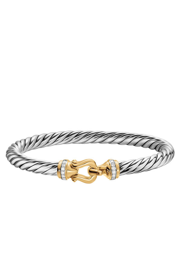  Cable Flex® Buckle Bracelet, Sterling Silver with 14K Yellow Gold & Diamonds