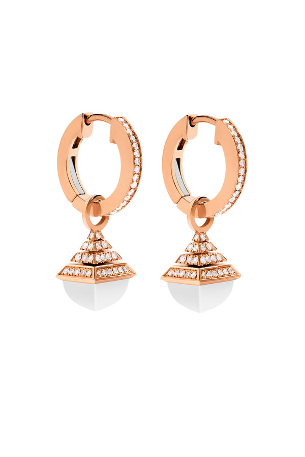 Cleo Mini Rev Drop Earrings, 18k Rose Gold with White Agate & Diamonds