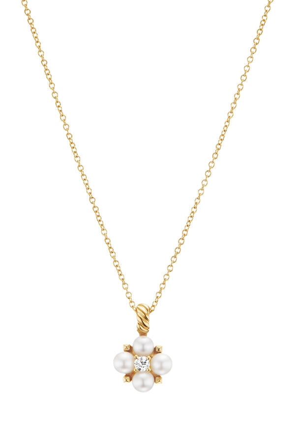 Petite Modern Renaissance® Pendant Necklace, 18k Yellow Gold & Akoya White Pearls, Diamonds