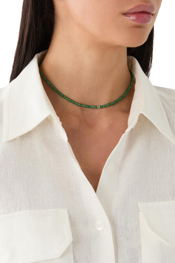 Rondelle Aventurine Choker, 14k Yellow Gold with Diamonds & Turquoise