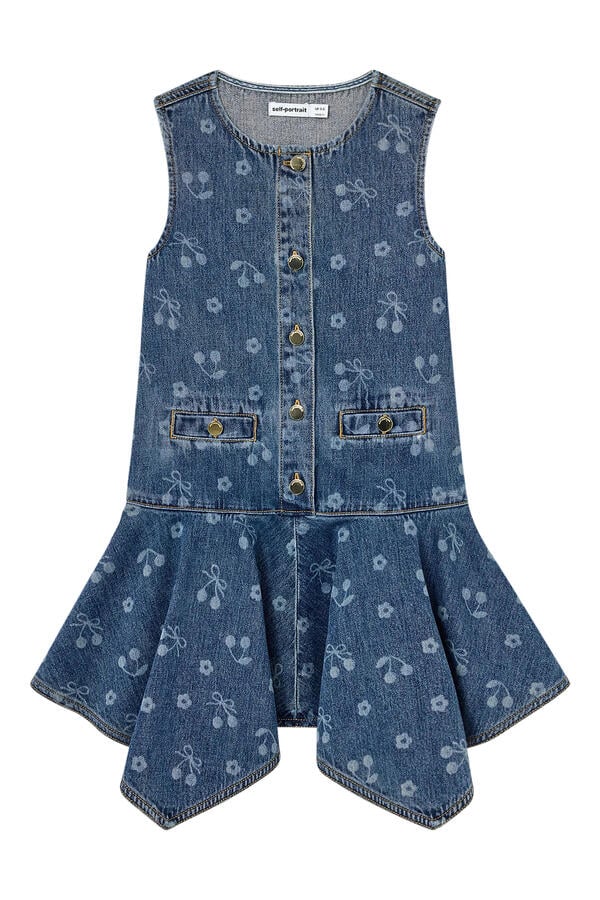 Kids Denim Bow Printed Dress 