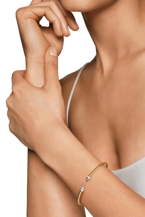 Classic Cablespira Bracelet, 18k Yellow Gold With Blue Topaz And Diamonds
