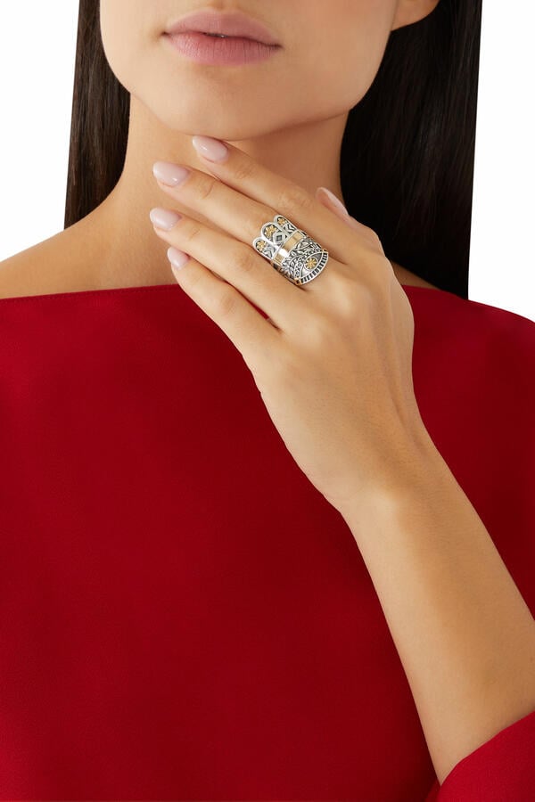 Geometric Kaf Ring, 18K Gold & Sterling Silver 