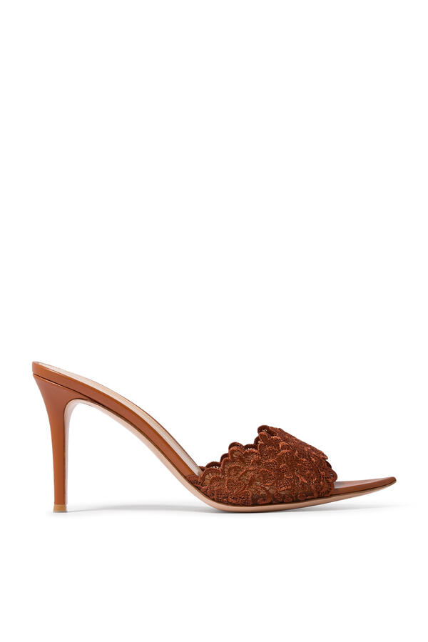 Yvonne 85 Mules in Lace and Leather