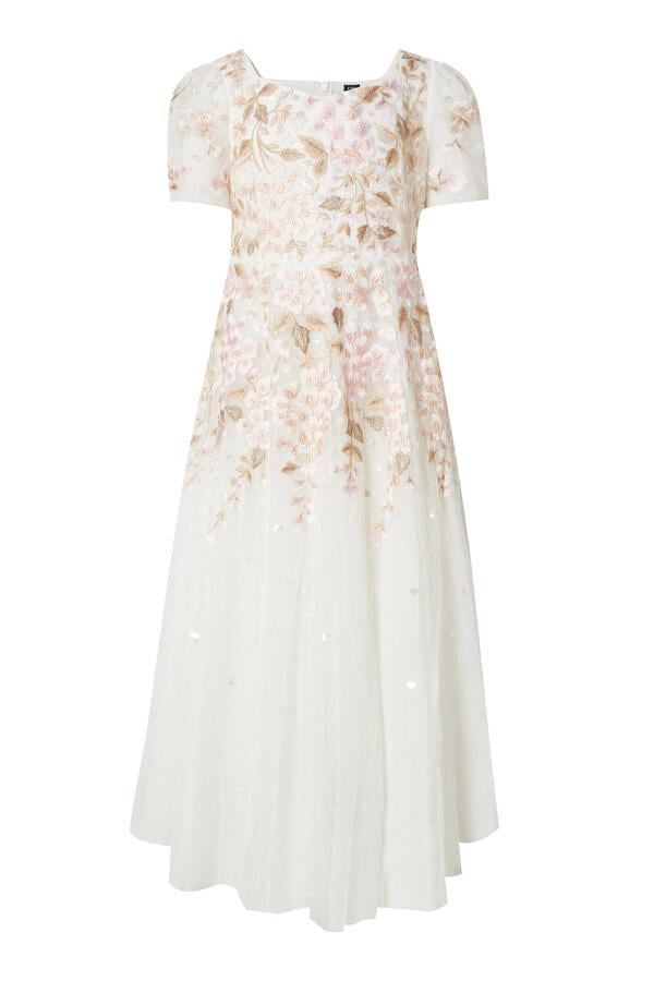 فستان سهرة بأكمام قصيرة وترتر وتطريزات بتصميم ويستريا للأطفال