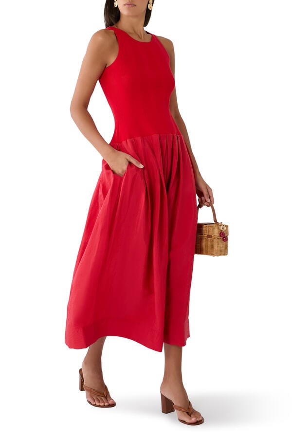  Knit Bodice Midi Dress
