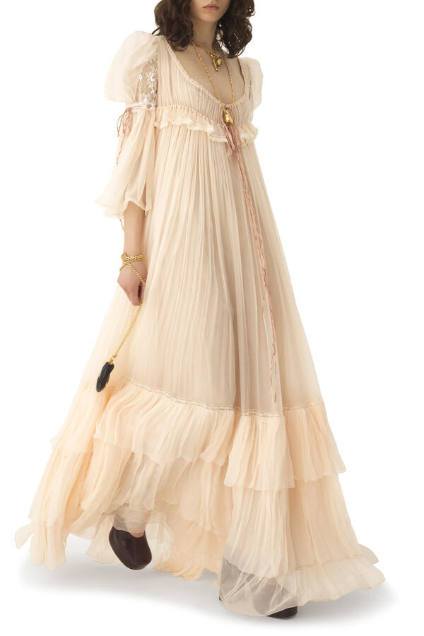 Oversized Silk Long Ruffled Dress