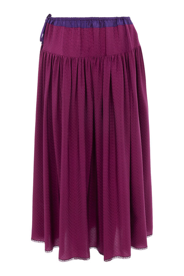 Gathered Long Skirt In Silk Jacquard & Lace
