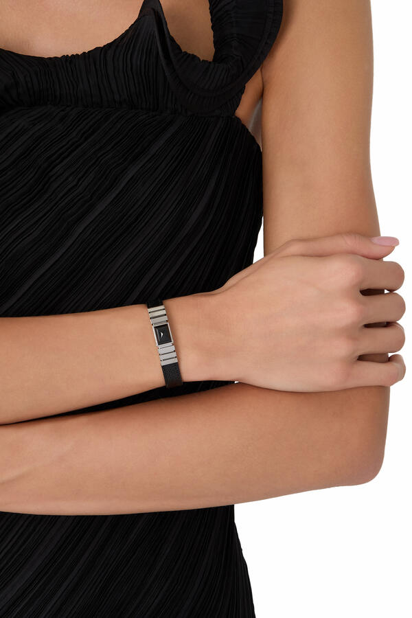 Unii Leather Strap Bracelet, 18K White Gold & Black Onyx