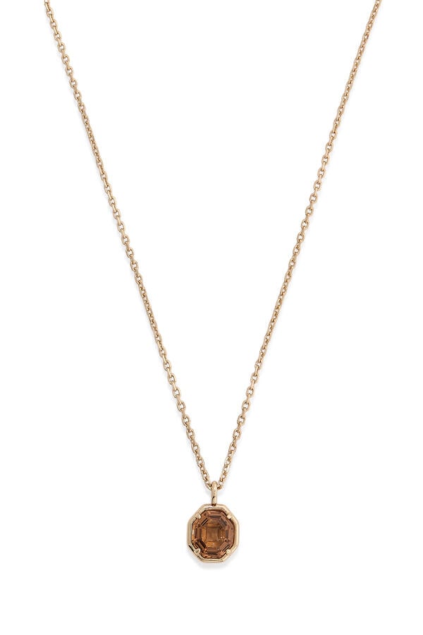 Octagon Stone Pendant Necklace, Metal & Crystal