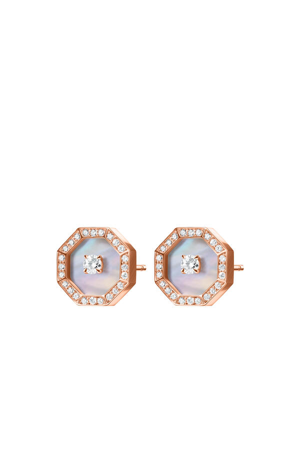 Ahjar Birwaz Stud Earrings, 18K Rose Gold with Diamonds & Mother of Pearl