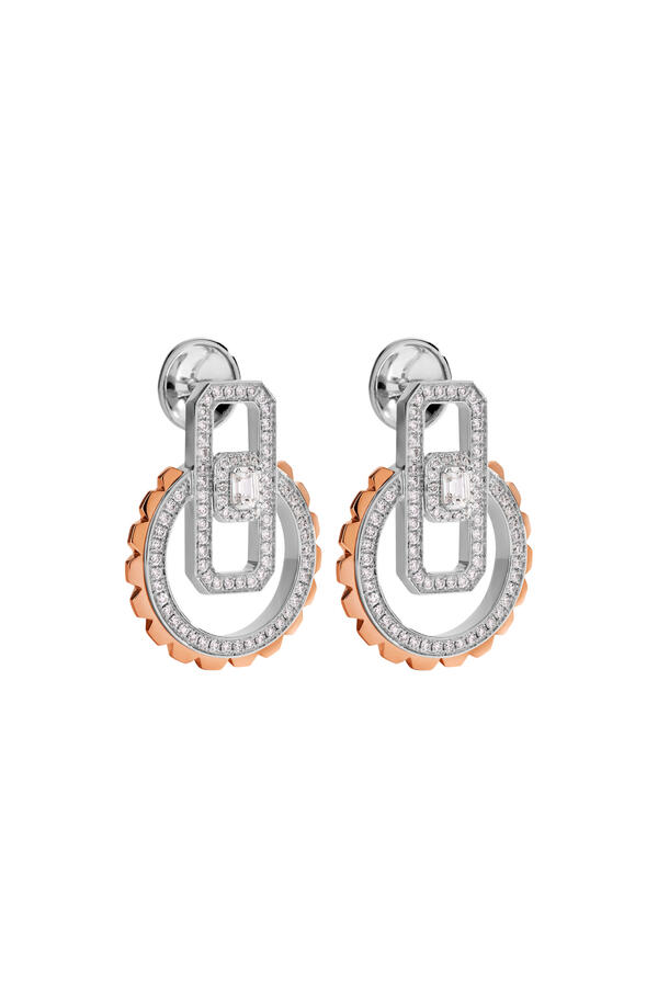 Empire Two-Tone Earrings, 18k Pink & White Gold, Diamonds