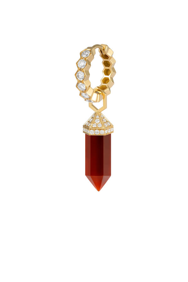 Chakra Single Earring, 18k Yellow Gold & Carnelian, Diamonds