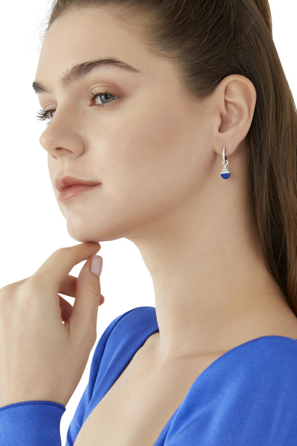 Cleo Mini Rev Drop Earrings, 18k White Gold Lapis Lazuli & Diamonds