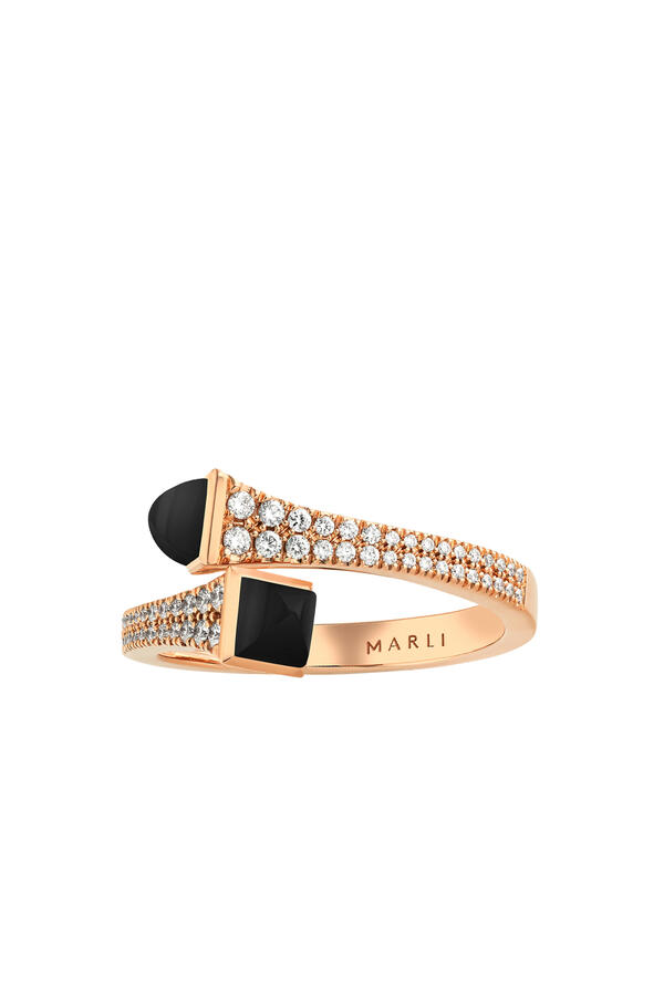 Cleo Slim Ring, 18k Rose Gold Black Onyx & Diamonds
