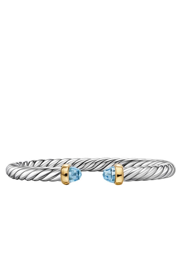 Cable Flex® Bracelet, Sterling Silver with 14K Yellow Gold & Blue Topaz