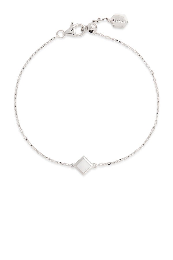 Cleo Pyramid Bracelet, 18k White Gold & White Agate