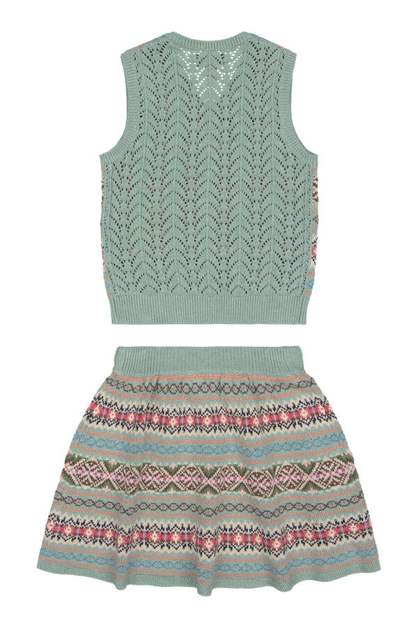 Kids  Fair Isle Sleeveless Jumper & Skirt Set 