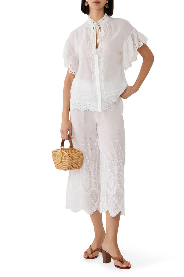 Elba Embroidered Pull-On Ankle Pants