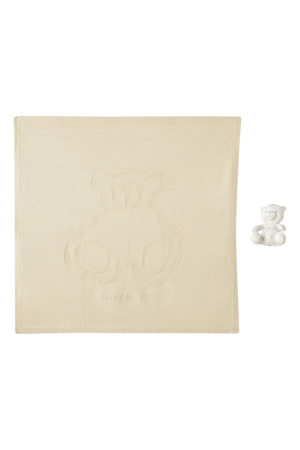 Kids Teddy-Bear Embroidered-Blanket Gift Set
