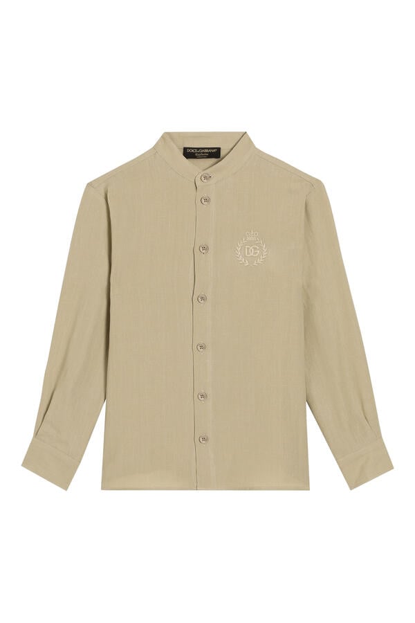 Kids Logo Embroidery Long Sleeves Linen Shirt