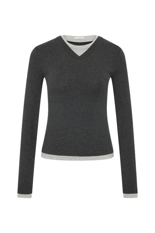 Organic Cotton V Neck Long Sleeve Fitted Top