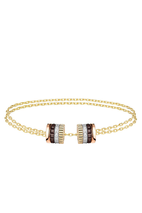 Quatre Classique Chain Bracelet, Paved With Diamonds, 18K Mix Gold And Brown Pvd