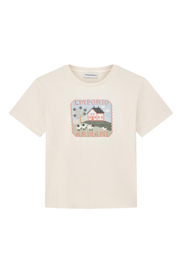 Kids Cross-Stitch Floral Motif T-Shirt