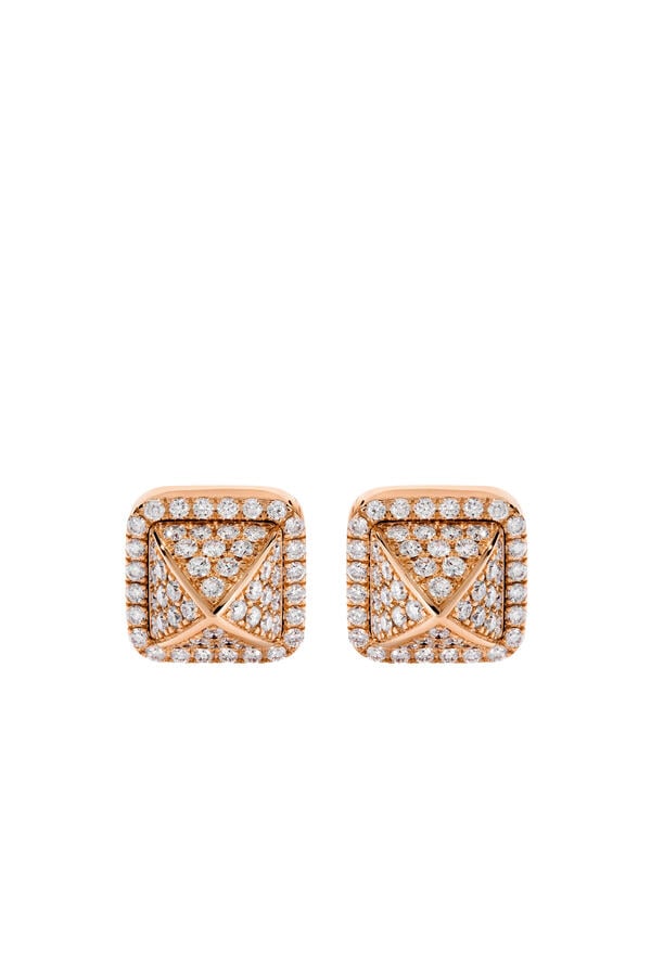 Cleo Pyramid Stud Earrings, 18k Rose Gold Full Diamonds