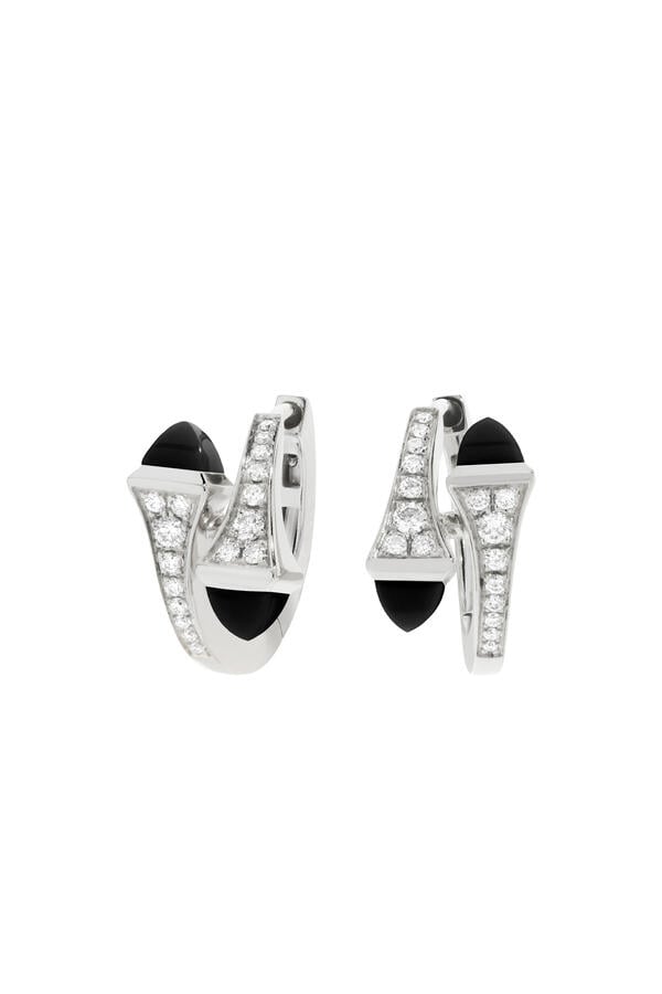 Cleo Huggie Earrings, 18k White Gold, Black Onyx & Diamonds