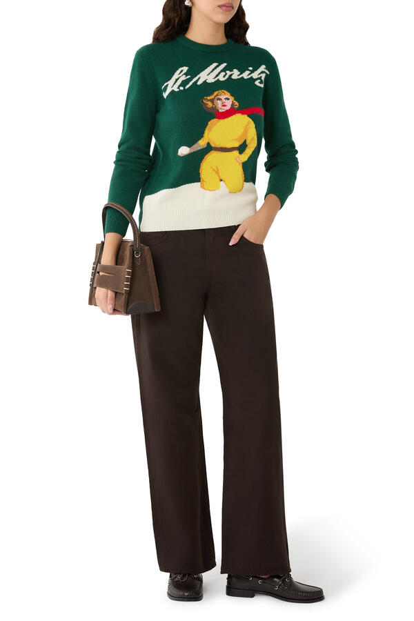 Queen Cashmere-Blend Sweater with St. Moritz Postcard