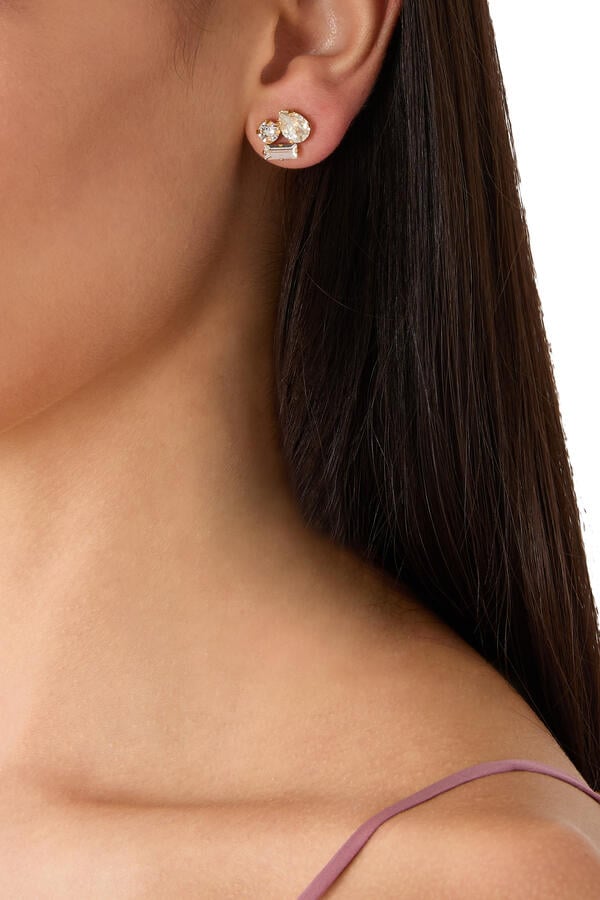 Isa Stud Earrings, Rhodium & Crystals