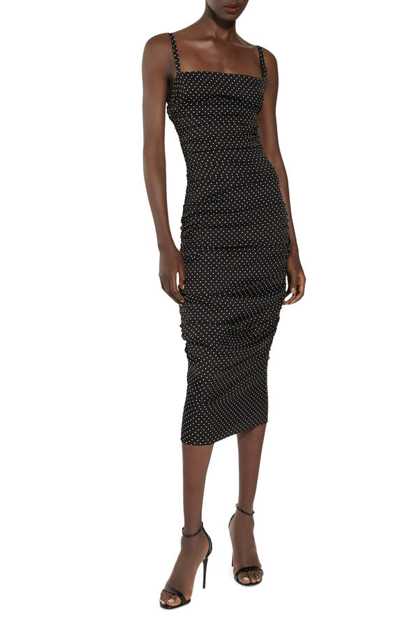 Charmeuse Sheath Dress with Micro Polka-Dot Print