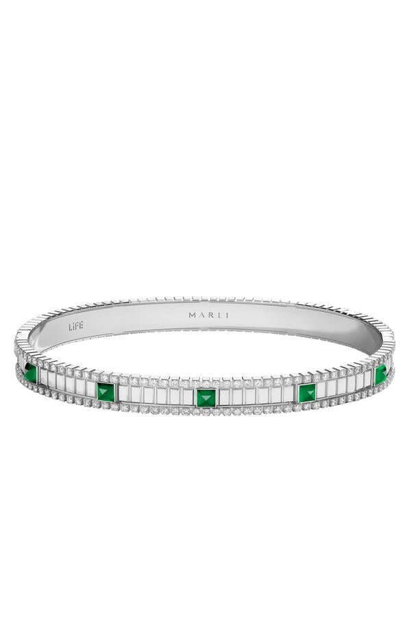 LIFE Diamond Hinged Bangle, 18k White Gold & Gemstones