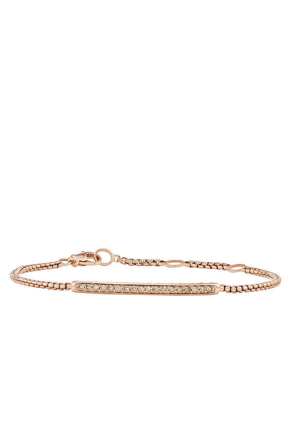 Petit Pave Bar Bracelet, 18K Rose Gold & Cognac Diamonds