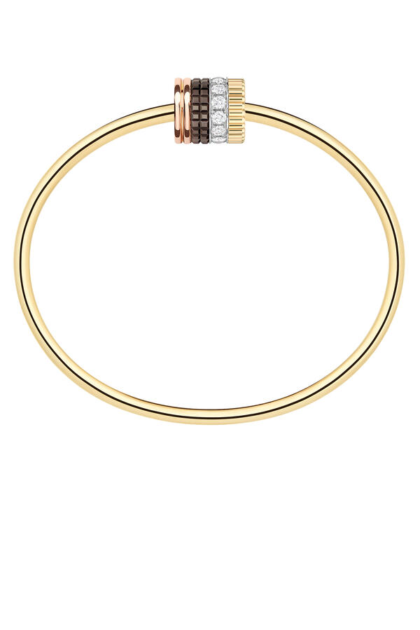 Quatre Classique Bracelet With A Large Motif Paved With Diamonds, 18K Mix Gold And Brown Pvd