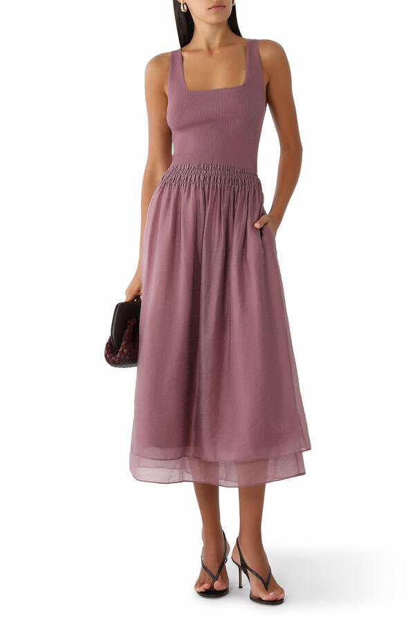 Square-Neck Mixed-Media Dress