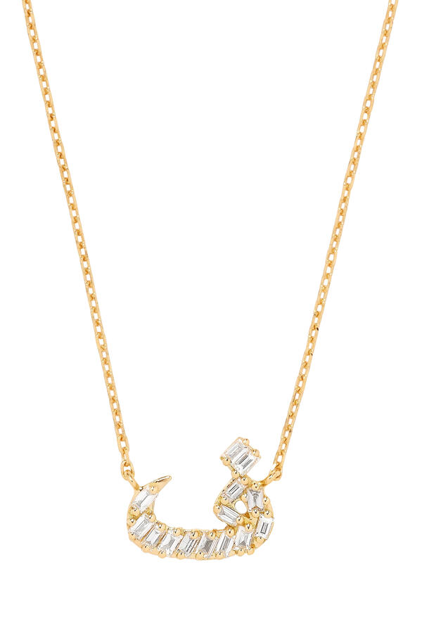 Oula XS Letter Faa Necklace, 18K Yellow Gold & Baguette Diamonds