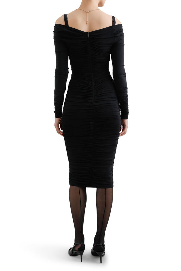 Organzine Draped Calf-Length Dress