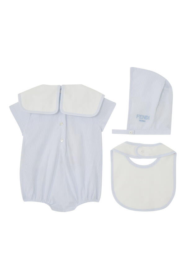 Kids Stripes Print Romper, Bib, and Beanie Gift Set