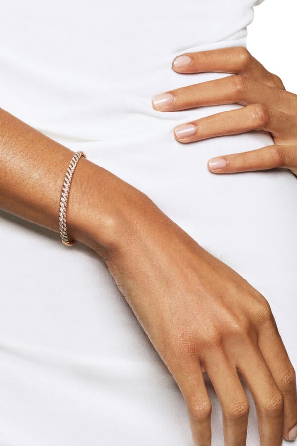 Sculpted Cable Bangle Bracelet, 18k Rose Gold & Diamonds
