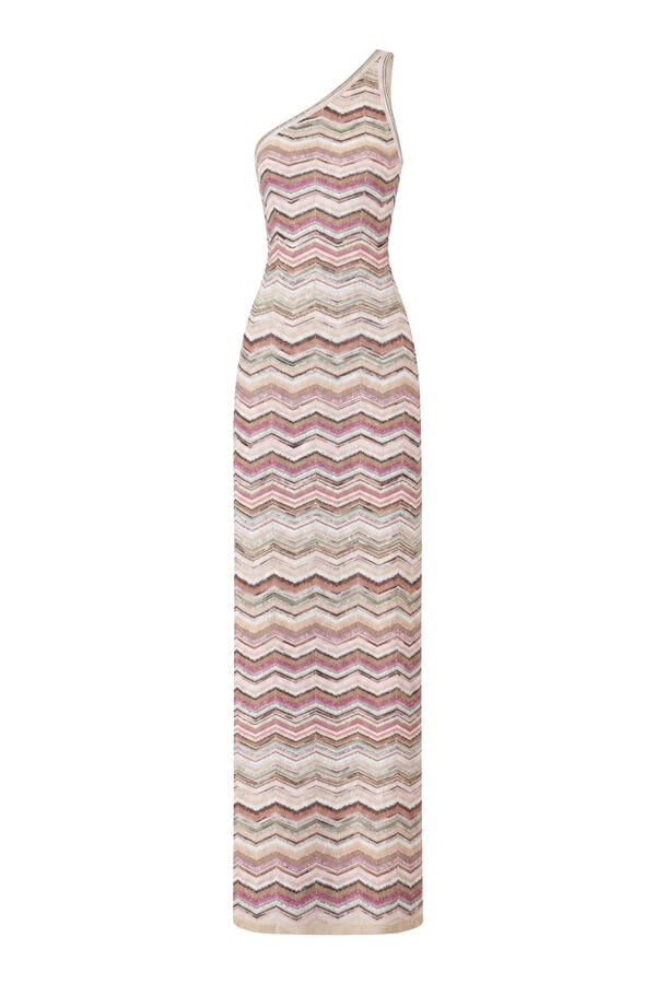  Chevron Sequinned One Shoulder Maxi Dress