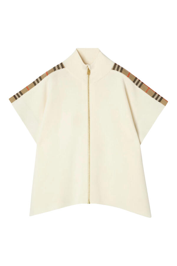 Kids Check Trim Wool Cape 