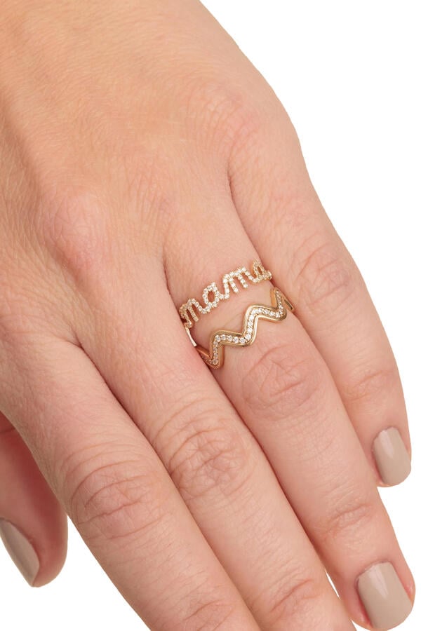 Mama Script Ring, 14k Gold & Diamond