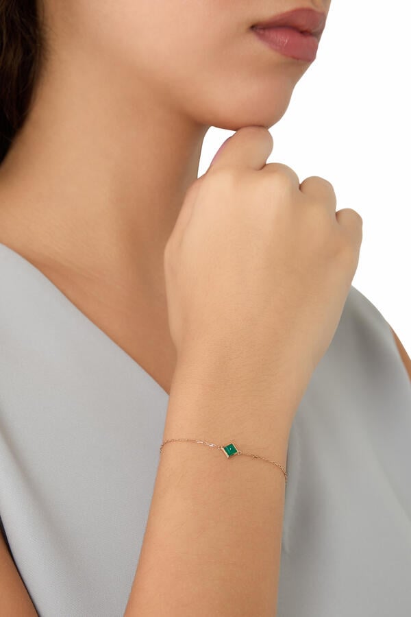 Cleo Pyramid Bracelet, 18k Pink Gold & Green Agate
