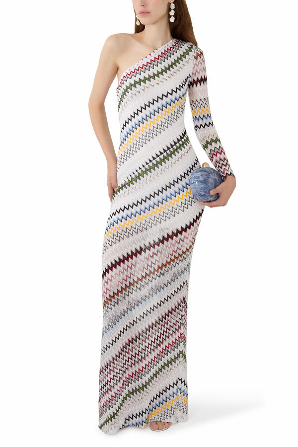 Micro Chevron One Shoulder Maxi Dress