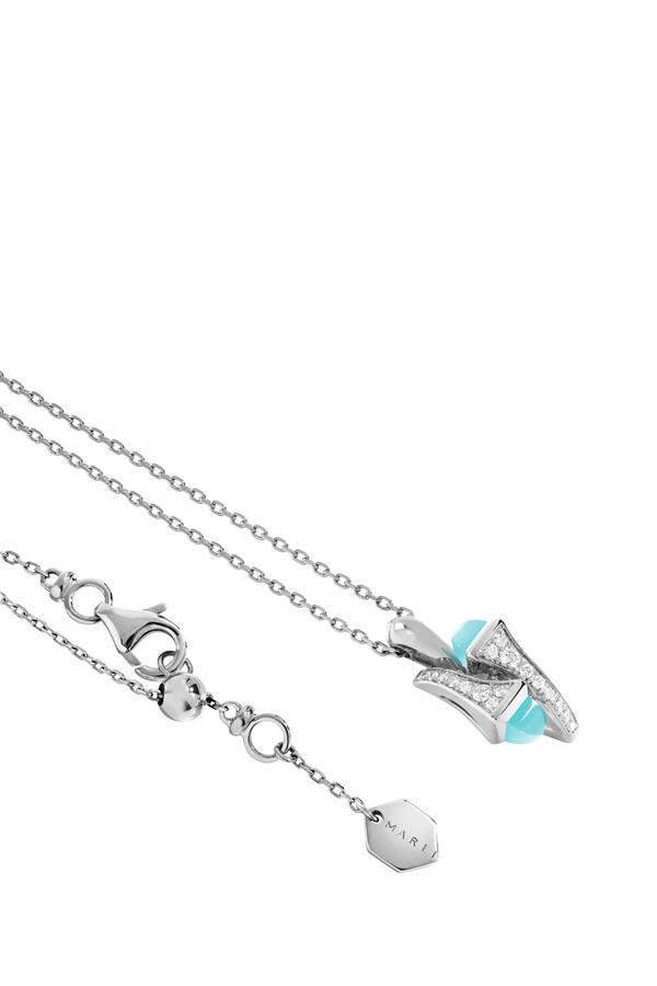 Cleo Huggie Pendant, 18k White Gold & Chalcedony, Diamonds