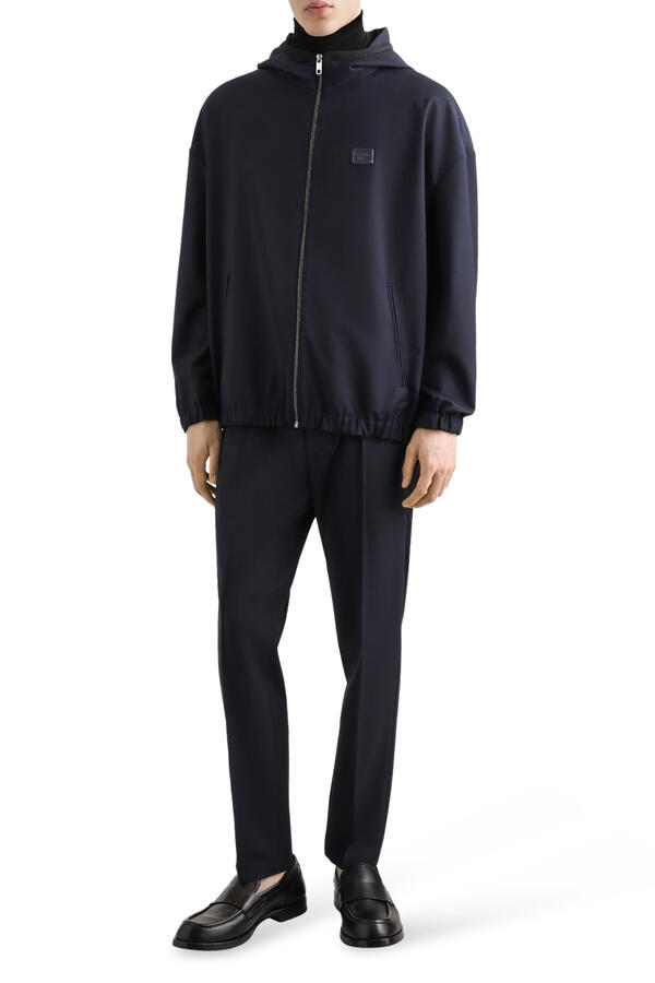 Logo Tag Hooded Woolen Jacket